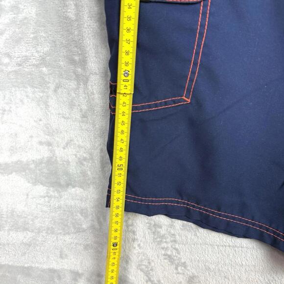 Hurley Navy Board Shorts Men Sz 34 Orange Stitch Surf Swim Trunks Pocket Beach - Picture 10 of 10